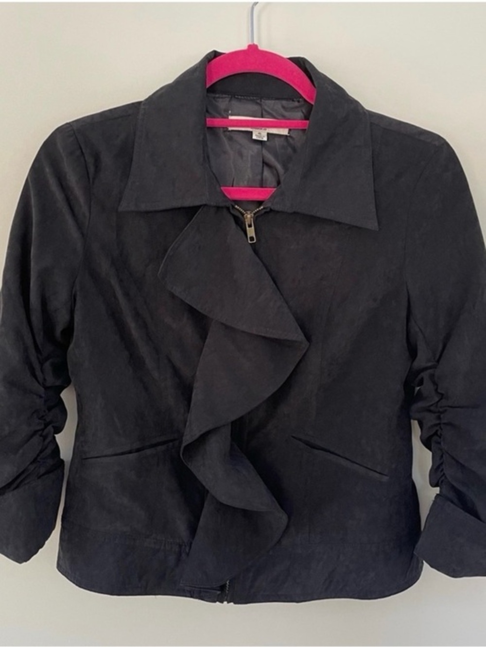 Ya Los Angeles Black Ruffle-Front Jacket Small
